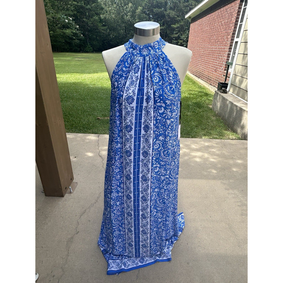 NWT 1. State Women's Blue/White Maxi Halter Dress Size S Measurements in descrip - Picture 1 of 5
